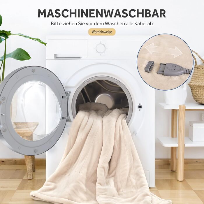 Електрична ковдра Warmrest з фланелі, 130x180 см, 6 температурних режимів, таймер 1-10 годин, автовимкнення та захист від перегріву, можна прати, бежева