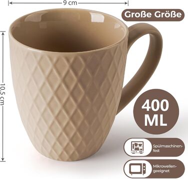 MIAMI – 6 x 400 ml – Coffee Cup Set/Mug – Modern Matte Ceramic Cup – Large Coffee Cup – Palmanova Collection (Beige)