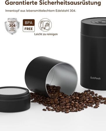 OUTPEAK 2025 Kilo Auto Вакуумна кавова банка 1,8L для 601.0 г кавових зерен, автоматичне керування, бак з нержавіючої сталі з ложкою, свіжість на 6 місяців (Вибір чемпіона бариста) 1.8L-S/Steel-Space Grey