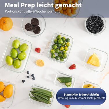 Набір скляних контейнерів для зберігання їжі, 10 шт., з кришками з преміум-пластику, герметичні, BPA-free, блакитні