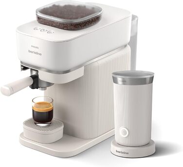 Кавоварка еспресо Philips Baristina з автоматичним млинком і капучинатором, 16 бар, натурально-біла, комплект для приготування кави та молочної піни