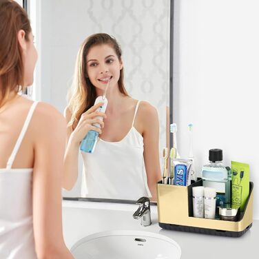 Тримач для зубних щіток у ванну кімнату: органайзер з отвором для стоку, для електричної та звичайної щітки, сірий (Brushed Gold)