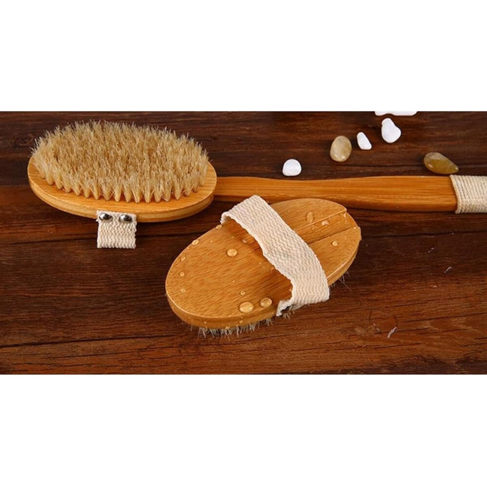 16.3 Inch Bamboo Body Scrub Brush for Women Bath Brushes with Long Handle Men Pig Bristle Bath Accessories