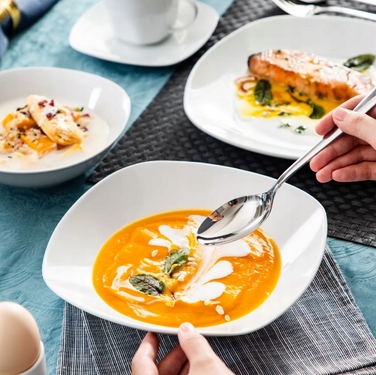 Елегантний білий порцеляновий обідній сервіз на 6 осіб, 50 предметів