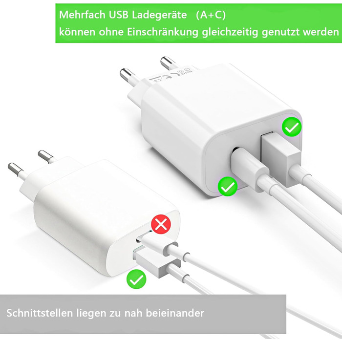 Зарядний пристрій USB-C 25W з адаптером USB [2 в 1] (2 шт.) для iPhone/iPad/навушників/телефону. Мережевий адаптер, багатофункціональний зарядний пристрій, підтримка PD 3.0, швидка зарядка, білий. Без кабелю.