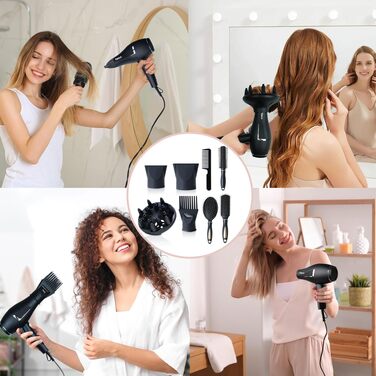 Професійний іонний фен для волосся Salon 2100W з дифузором та насадками, 2 швидкості, 3 температурні режими, чорний