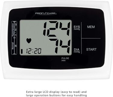 Тонометр ProfiCare® PC BMG 3121 для вимірювання артеріального тиску та пульсу | Виявлення аритмії | Тонометр на плечі з оцінкою ВООЗ | Білий | Модель 2024