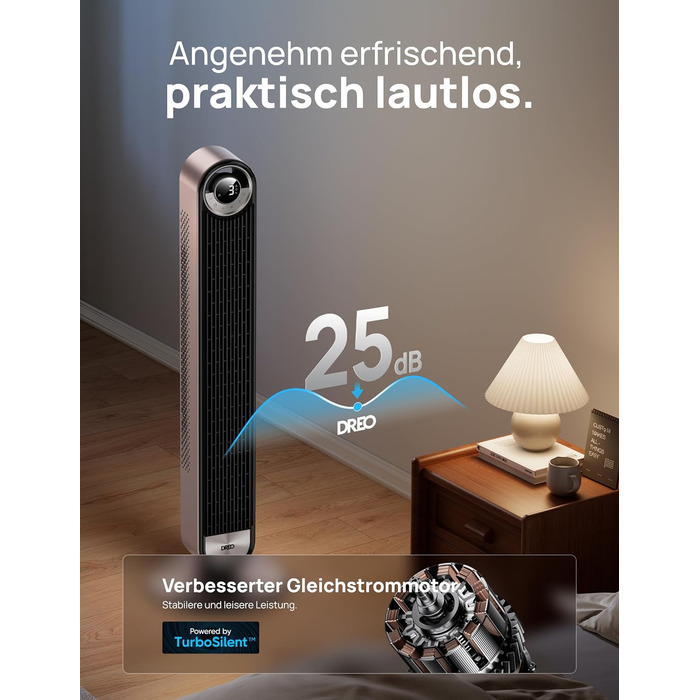 Dreo 25dB Smart Quiet Tower Fan with Cooling, 106cm WiFi Alexa Tower Fan, 90° Oscillating Fan, Remote Control 9-Speed 9-Mode 12 Hr Timer Voice Control, Black