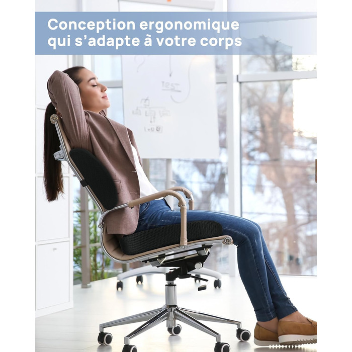 Ортопедична подушка для сидіння Feagar з memory foam, ергономічна подушка для офісного крісла, інвалідного візка, автокрісла, подушка для куприка, чорна (набір, XL (90-150 кг))