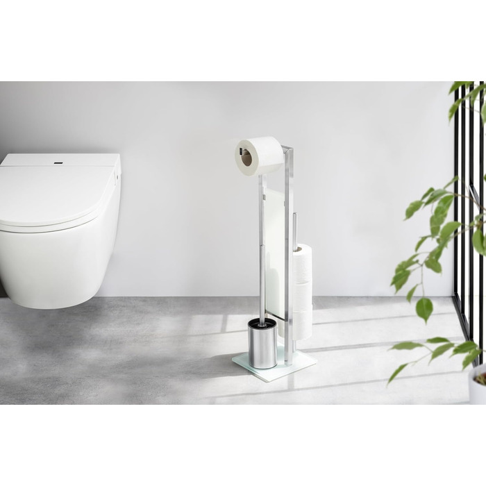 Набір для туалету WENKO Rivalta з інтегрованим тримачем туалетного паперу та щіткою для унітазу, нержавіюча сталь, 23 x 70 x 18 см, сріблястий матовий, матовий/білий/чорний