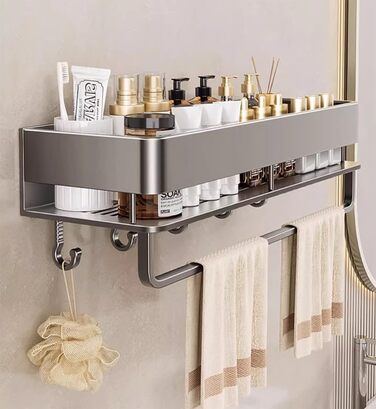 FOLAI Двосекційна кутова поличка для душу без свердління, 30 см, з нержавіючої сталі, сіра. Органайзер для ванної кімнати, швидка сушка, шампунь, тримач для душу.