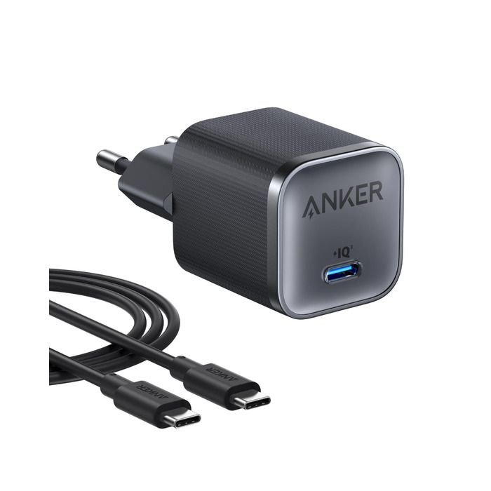 Anker Nano 45W USB-C Зарядний пристрій: Компактний мережевий адаптер для швидкої зарядки iPhone 17/Pro/Max, MacBook, Pixel, iPad, Samsung Galaxy (з кабелем 1.8м, чорний)