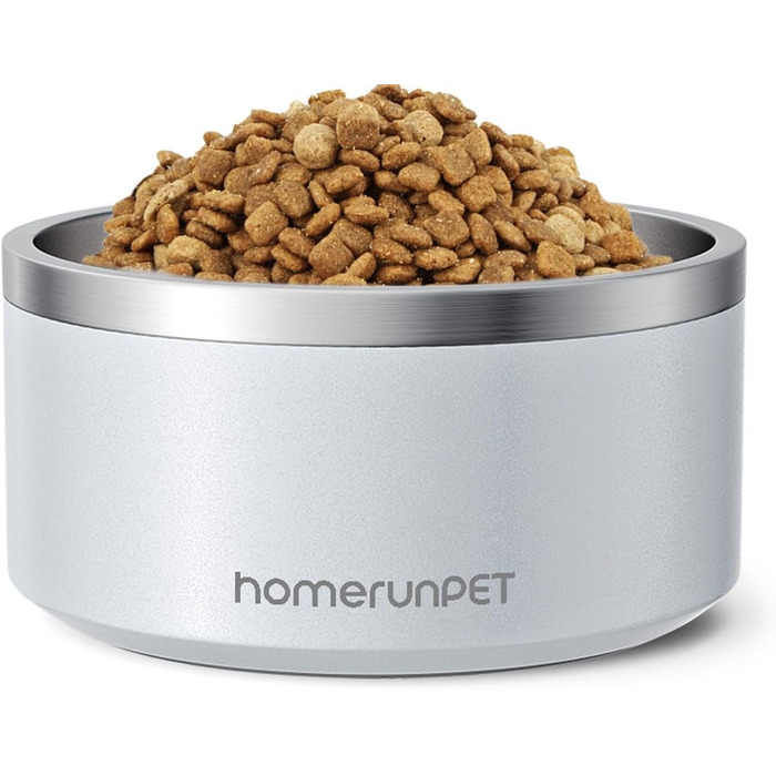 Миска для собак HomeRunPet з нержавіючої сталі з гумовим дном, подвійна ізольована миска для їжі, довговічна, придатна для миття в посудомийній машині, для малих, середніх та великих собак (сталево-блакитний, 1л)