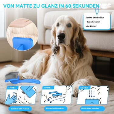 Набір для грумінгу собак великих порід Slicker Bürste: щітка, гребінець для підшерстя та гребінець з нержавіючої сталі. Підходить для собак та котів з підшерстям (голден ретрівер, австралійська вівчарка). Колір: блакитний