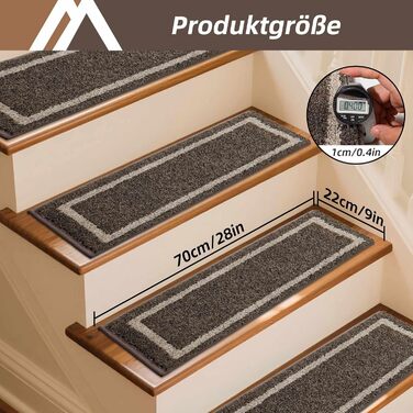 Килимок для сходин COSY HOMEER 70x22 см (15 шт.), самоклеючий, антиковзкий, для дому, машинного прання, 100% поліестер, TPE-підкладка (Коричневий, 4 шт.)