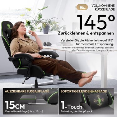 Ігровий крісло Dowinx з підголівником та підставкою для ніг, тканинне, з масажем, ергономічне, для офісу та дому