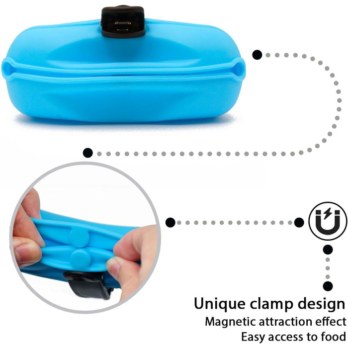 Силіконові мішечки для корму для собак, магнітні мішечки для корму для домашніх тварин для прогулянок та тренувань на відкритому повітрі (1 шт., ) (Чорний та небесно-блакитний)