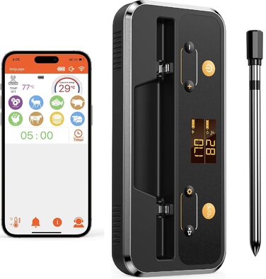 Бездротовий термометр для м'яса Apkezel Bluetooth з додатком, IP67, для гриля, духовки, мангала, ростера, фритюрниці