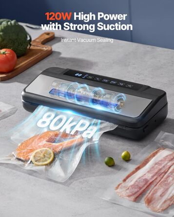 Вакуумний пакувальник VEVOR 60 Kpa, 100 W, 5-в-1, для продуктів харчування, з автоматичною запайкою та ножем, 10 пакетів
