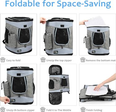 Рюкзак для тварин Kritter Planet з сітчастими вікнами, дихаючий та складаний, для собак та котів, знімний килимок, для походів, велосипеда, активного відпочинку, 7 кг, світло-сірий