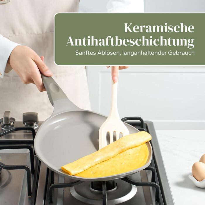 Сковорода для млинців Redchef 26 см з керамічним антипригарним покриттям, сковорода для омлетів, сковорода для випікання млинців, без PTFE, PFOA, PFAS, стійка до подряпин, придатна для миття в посудомийній машині (сірий)