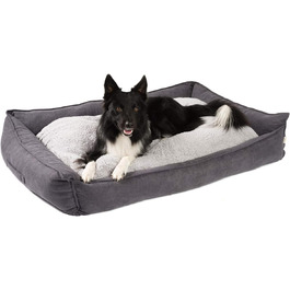 JAMAXX Premium Orthopedic Dog Bed Memory Foam Visco Washable Reversible Cushion Water-Repellent/Dog Basket Soft Velvet-Like Sofa Fabric Dog Cushion Dog Basket PDB2002 (L) 120x90 (L 120 x W 90 x H 22 cm, grey)