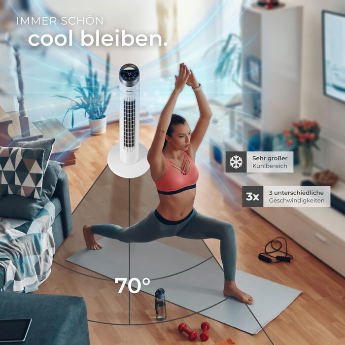 Турбо-вентилятор Tectake з пультом та таймером: тихий, мобільний, 3 швидкості, 31 x 90 см