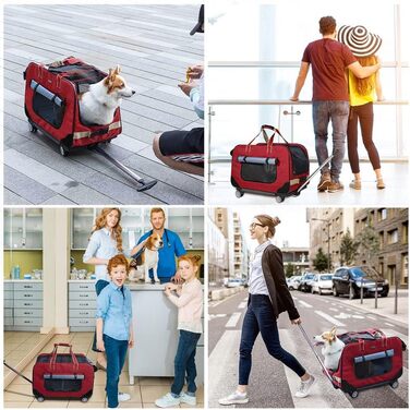 Переносний переноска для тварин з телескопічною ручкою, ролери для собак та котів (червоний)