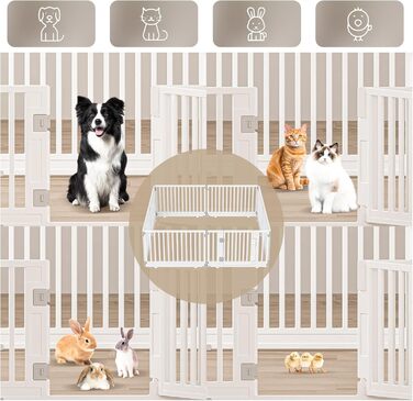 Вольєр для цуценят Gupamiga, розкладний вольєр для собак з дверцятами, білий (178x178 см), 8 шт.