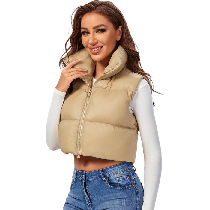 Жіноча жилетка Fuinloth: коротка, тепла, безрукавна, на блискавці, камуфляжний колір хакі, розмір M