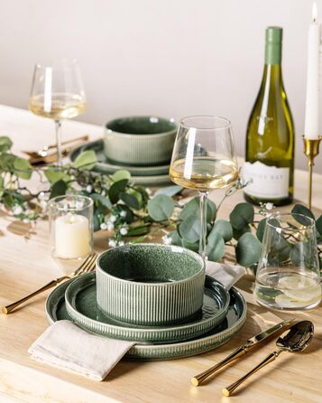 Набір посуду GBhome з каменю, 18 предметів, ручна робота, для 6 осіб, стійкий до миття в посудомийній машині та мікрохвильовій печі, набір тарілок та мисок