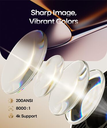 Портативний проєктор 4K/1080p з Android 11.0, WiFi 6, Bluetooth 5.0, 200 ANSI, автоматичне вирівнювання, ручний фокус