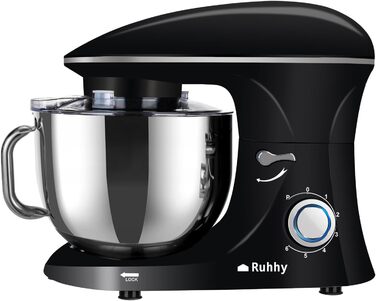 Stand mixer with bowl for cakes and bread with baking accessories. Various models also include a meat grinder and blender. 16746