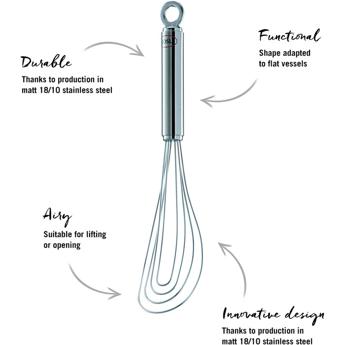 Віночок кухонний RÖSLE для соусів та заправок, нержавіюча сталь 18/10, 22 см, сріблястий, для посуду з низькими бортиками