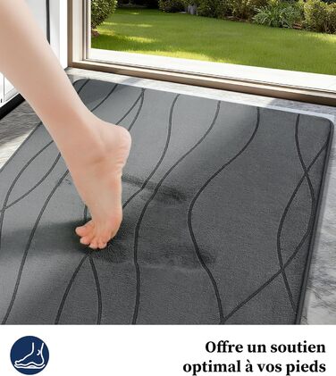 Килимок для ванної кімнати chakme з ефектом пам'яті (Memory Foam), нековзкий та вологопоглинаючий, темно-сірий, 43x61 см