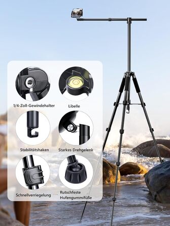 Штатив настільний Elitehood з виносним плечем 114 см, гнучкий, для iPhone, Android, відеозйомки, 180 см, 63 см