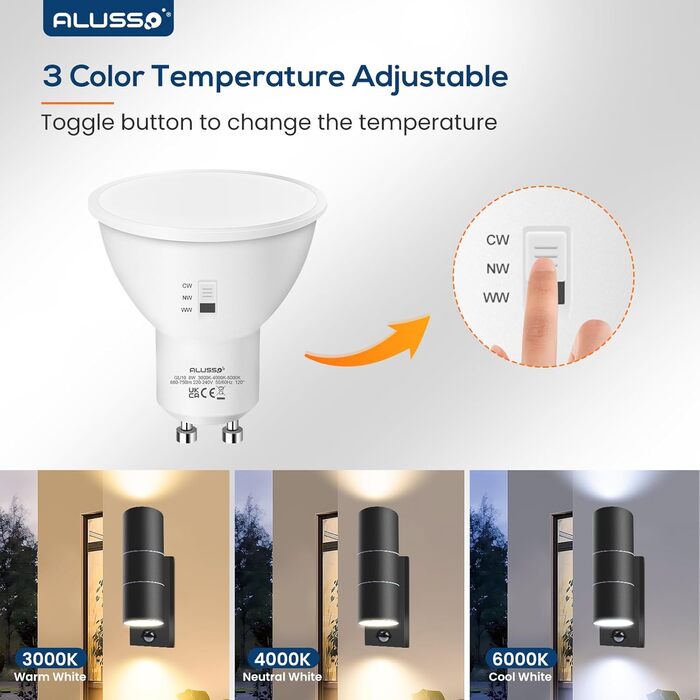 ALUSSO Вологостійкий вуличний сенсор руху з LED, 2 x 8W GU10, IP65, нержавіюча сталь, 3 колірні температури
