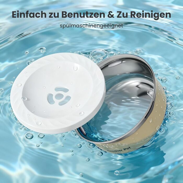 Миска для води для собак Garder Pet без облизування, нержавіюча сталь, проти протікання, запобігає ковтання, для великих собак, для використання в приміщенні та на вулиці, (2л, білий)