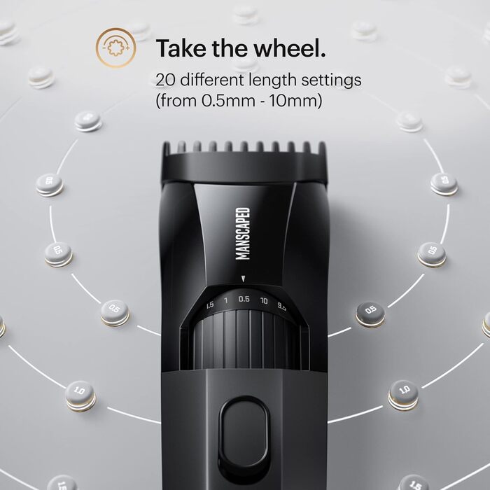 The Beard Hedger® by MANSCAPED®, beard trimmer/beard shaver, 20 length settings, stainless steel T-blade for precise trimming, 60 minutes of cordless runtime, waterproof