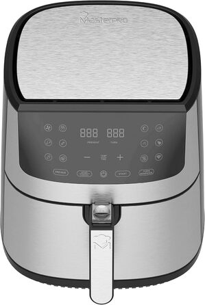 Фритюрниця MasterPRO iRocket 800 MP 6 л, 1800 Вт, без олії, LED-дисплей, чорна, антипригарна чаша, Wi-Fi, срібляста