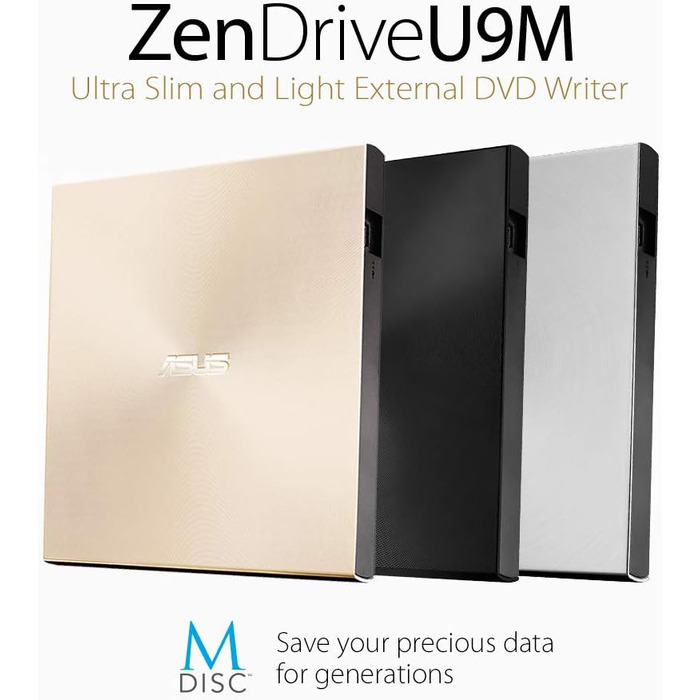 Зовнішній DVD-записувач Asus ZenDrive U9M з підтримкою USB-C та USB-A, Gold