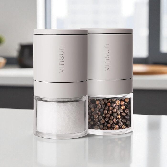 Набір з 2 мельниць для солі та перцю Vinsun - керамічний жорно, ручне регулювання, нержавіюча сталь, бежевий
