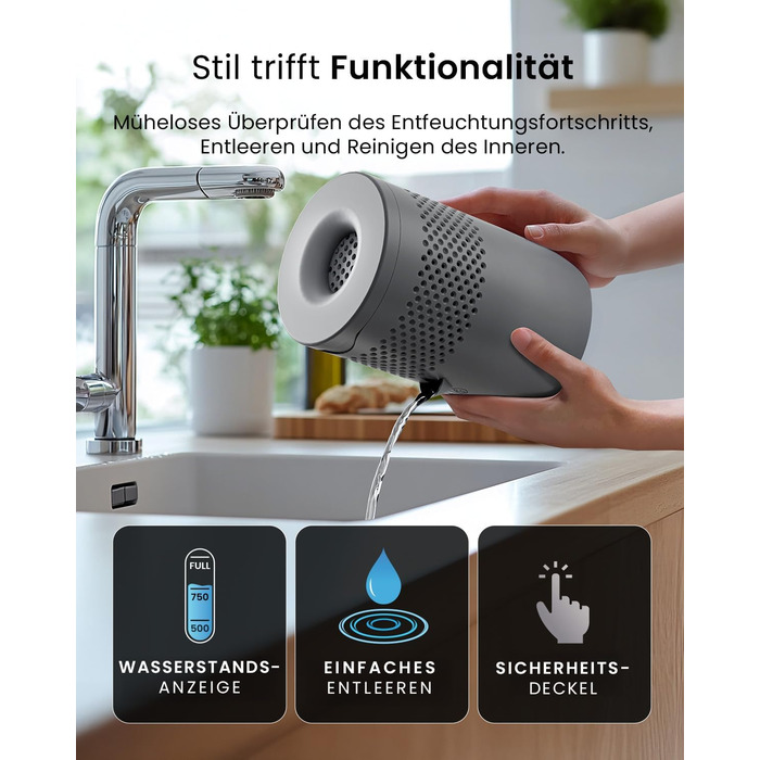 Pro Breeze Osmo: Безшумний осушувач повітря для дому, спальні, шафи, авто. Таблетка 700г (до 100 днів). Колір: сірий