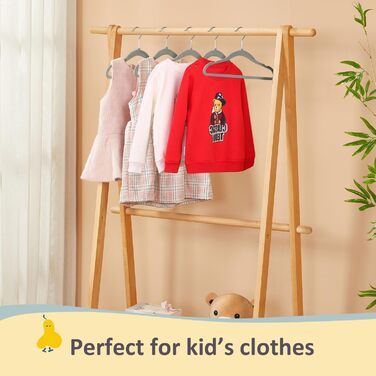 ManGotree 35cm Kids Velvet Clothes Hangers, Ultra-Thin Children's Clothes Hangers with 360° Swivel Hook, Non-Slip Felt Pads for Teens, Sturdy and Durable (32 Pack, Grey)
