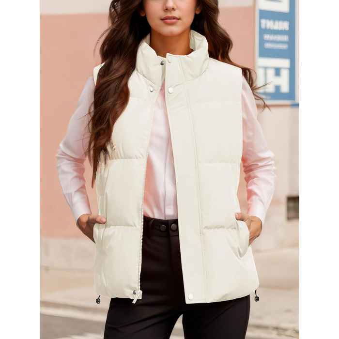 Жіноча жилетка FEOYA: тепла зимова жилетка без рукавів з кишенями, біла, розмір L