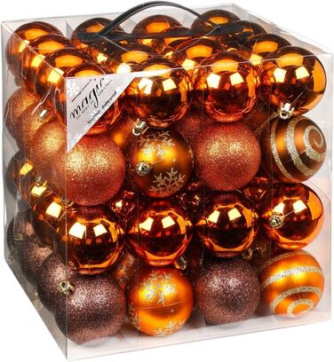 Набір прикрас на ялинку 64 шт. 6 см, пластикові, стійкі до пошкоджень, мідно-коричневі