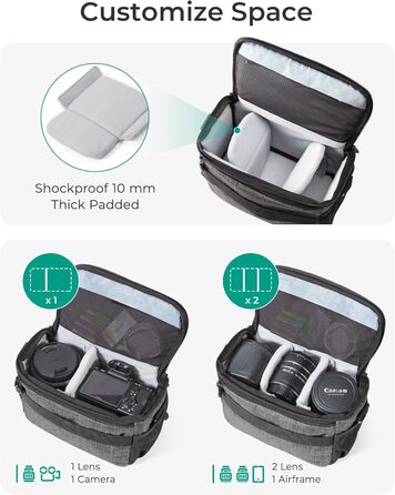 Сумка для камери Bagsmart: DSLR, SLR, System Camera, Об'єктиви та Аксесуари (Сіра)