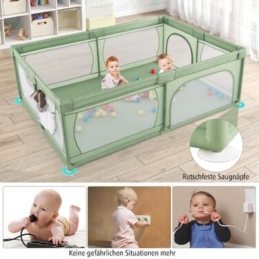 Дитячий манеж COSTWAY 205x147 см, складаний, з 50 кульками, 2 дверима, дихаючою сіткою та блискавкою, для немовлят і малюків, зелений, без матраца