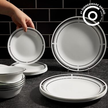 Сервіз Corelle на 6 осіб, 18 предметів, Vitrelle, морські смуги (чорний, геометричний)