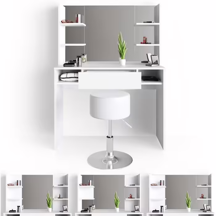 Vicco Vanity Table Daenerys, Dressing Table White, 100 cm White (White, with mirror & stool)